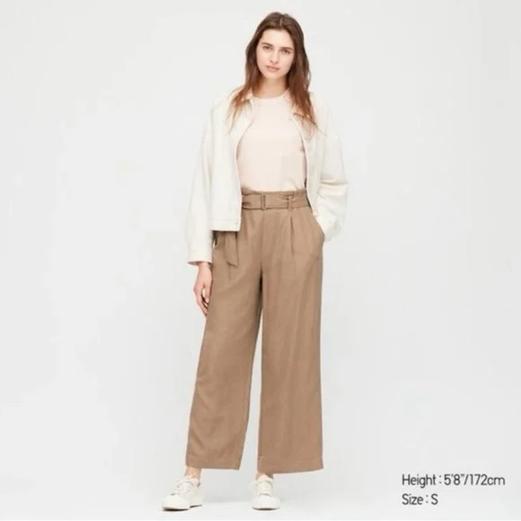 Uniqlo Tan Wide Leg High-Waisted Pants Size M - Picture 2 of 9